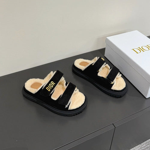 DIOR  DIORact Slide In Black Suede And Wool Fleece Lining 109875