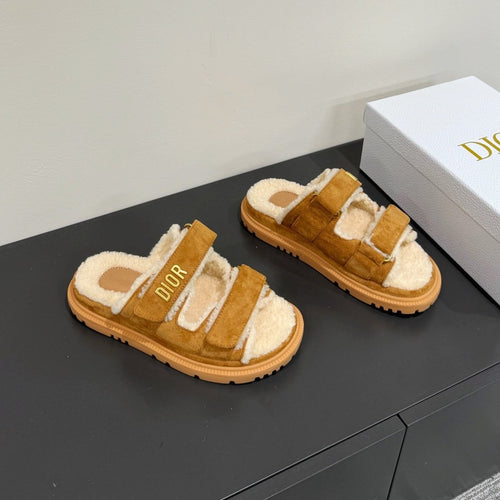 DIOR  DIORact Slide In Caramel Suede And Wool Fleece Lining 109877