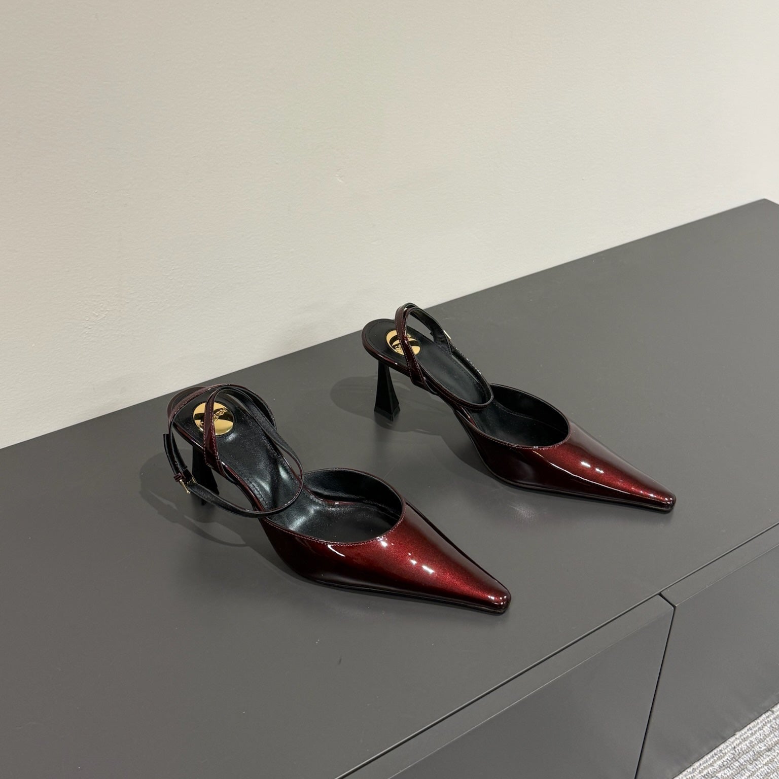 Saint Laurent AIMÉE SLINGBACK PUMPS IN WINE RED GLOSSY LAMBSKIN