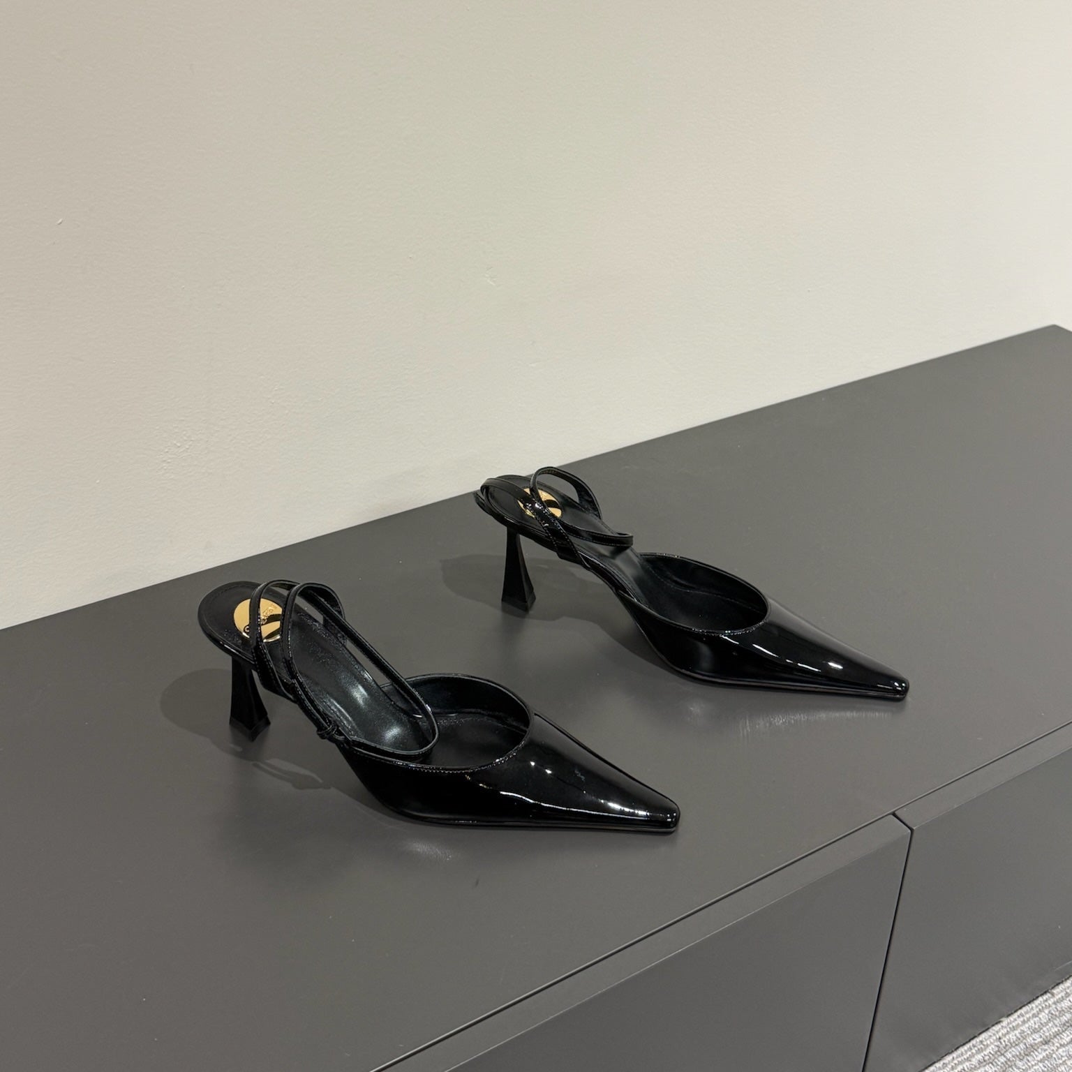 Saint Laurent AIMÉE SLINGBACK PUMPS IN BLACK GLOSSY LAMBSKIN