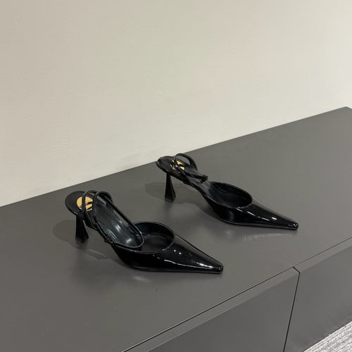 Saint Laurent AIMÉE SLINGBACK PUMPS IN BLACK GLOSSY LAMBSKIN