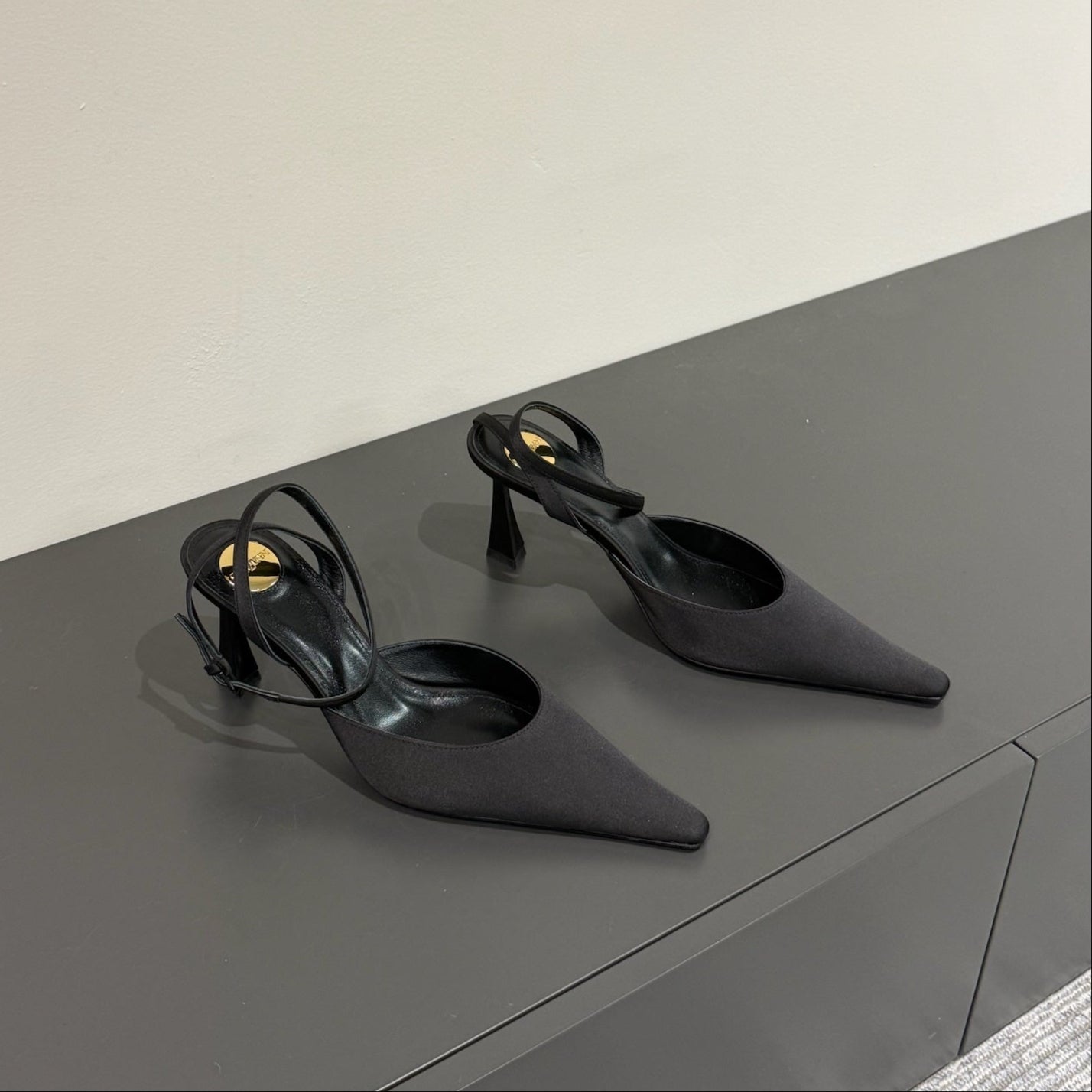 Saint Laurent AIMÉE SLINGBACK PUMPS IN BLACK SATIN