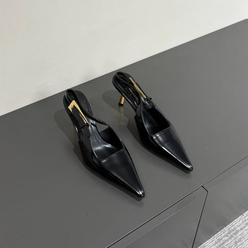 Saint Laurent LEE SLINGBACK MID PUMPS IN BLACK SHINY CALFSKIN
