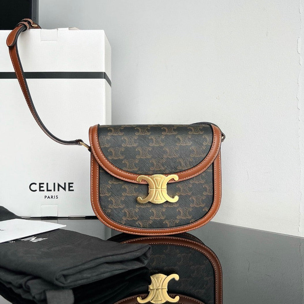 Celine TRIOMPHE 15 Black Pattern Calfskin Handbag