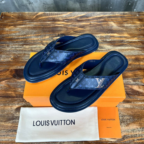 Louis Vuitton THONG SLIPPER IN NAVY BLUE MONOGRAM CALFSKIN
