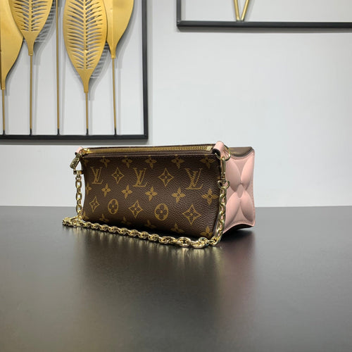 Louis Vuitton BLOOM POUCH 22 IN BROWN MONOGRAM CANVAS AND PASTEL PINK CALFSKIN SIDES