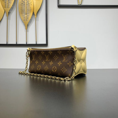 Louis Vuitton BLOOM POUCH 22 IN BROWN MONOGRAM CANVAS AND PASTEL YELLOW CALFSKIN SIDES