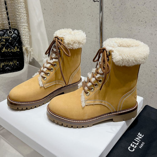 Celine MARTIN BOOT IN PEANUT BROWN SUEDE AND WHITE FLEECE