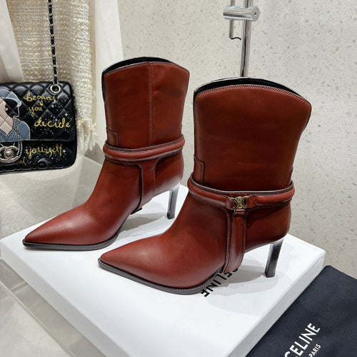 Celine VERNEUIL ANKLE BOOT WITH TRIOMPHE IN RED BROWN CALFSKIN