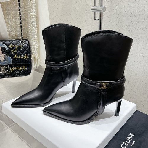 Celine VERNEUIL ANKLE BOOT WITH TRIOMPHE IN BLACK CALFSKIN