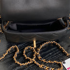 25C FLAP BAG 18 IN BLACK SMOOTH LAMBSKIN GOLD HARDWARE