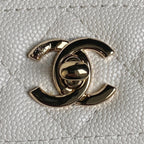25C FLAP BAG 18 IN WHITE SHINY GRAINED CALFSKIN GOLD HARDWARE