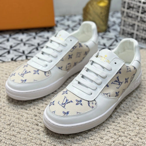 Louis Vuitton TRAINER SNEAKER WHITE CALFSKIN AND CAMEL BEIGE MONOGRAM CANVAS