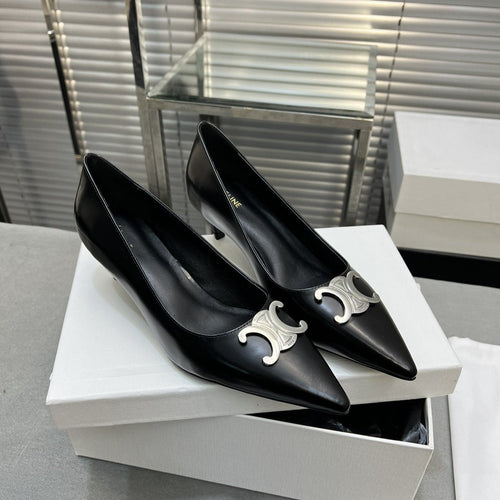 Celine cl pumps 50 black calfskin silver logo