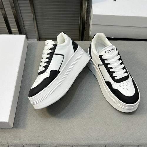 Celine BLOCK SNEAKERS WITH WEDGE OUTSOLE IN CALFSKIN OPTIC BLACK WHITE