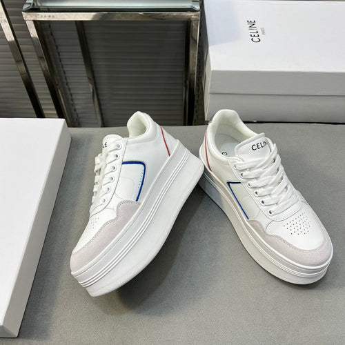 Celine BLOCK SNEAKERS WITH WEDGE OUTSOLE IN CALFSKIN OPTIC WHITE/BLUE/RED/SILVER
