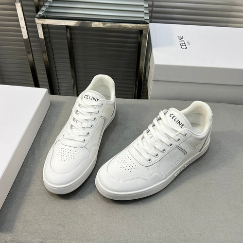 Celine TRAINER LOW LACE-UP SNEAKER IN CALFSKIN, LAMINATED CALFSKIN AND SUEDE CALFSKIN OPTIC WHITE