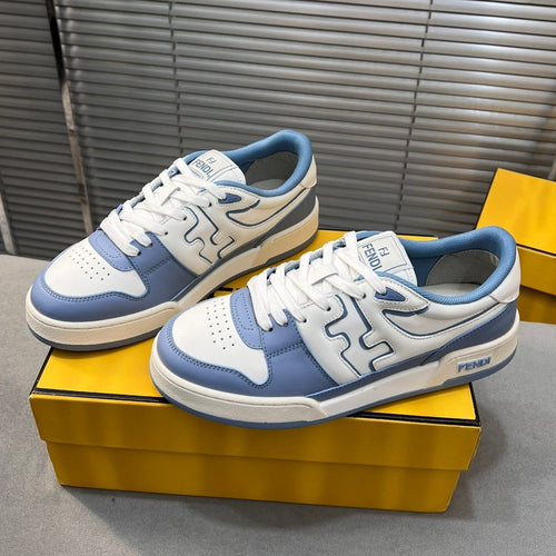 FENDI FENDI MATCH LOW TOPS IN CERULEAN BLUE MIX WHITE CALFSKIN AND MESH