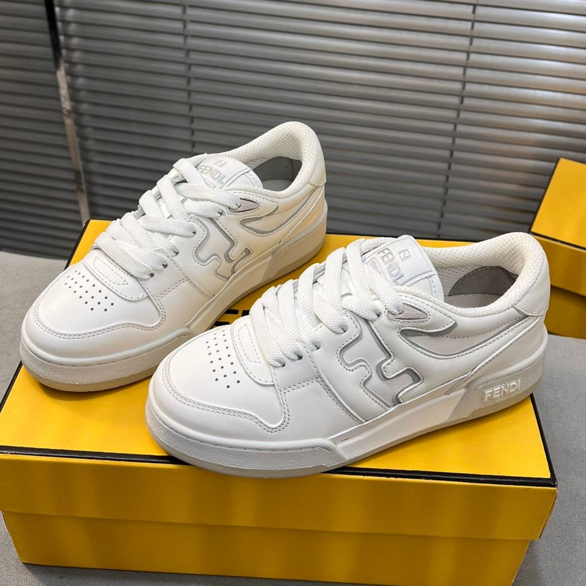 FENDI FENDI MATCH LOW TOPS IN WHITE CALFSKIN AND MESH