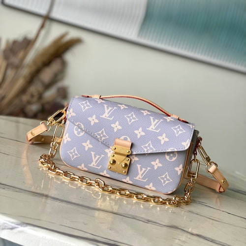 Louis Vuitton POCHETTE MÉTIS EAST WEST 21 IN GRAY CREAM MONOGRAM TRIANON CANVAS GOLD HARDWARE