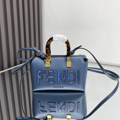 FENDI BY THE WAY MINI 18 IN AEGEAN BLUE LAMBSKIN GOLD HARDWARE