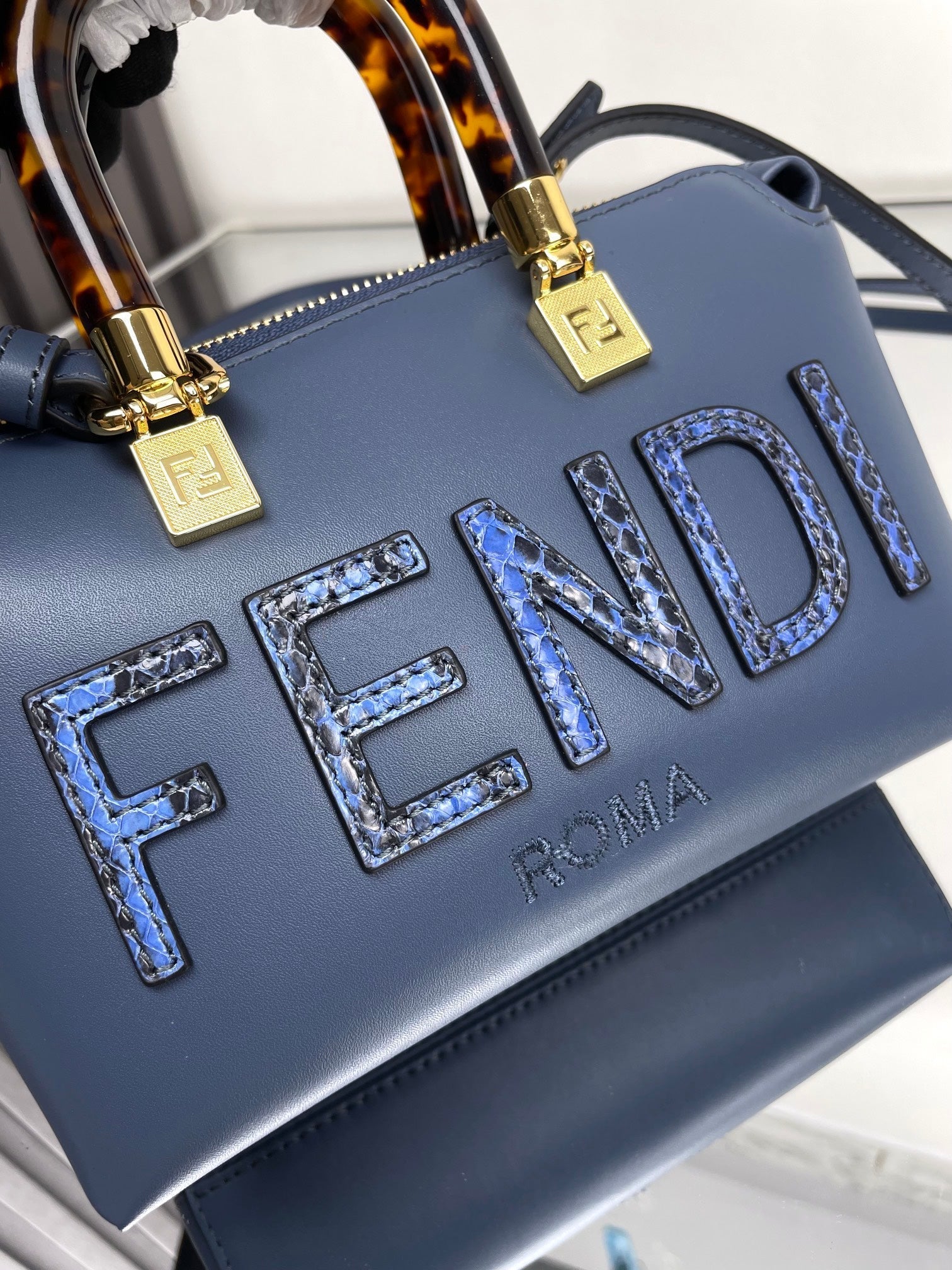 FENDI BY THE WAY MINI 18 IN AEGEAN BLUE LAMBSKIN GOLD HARDWARE