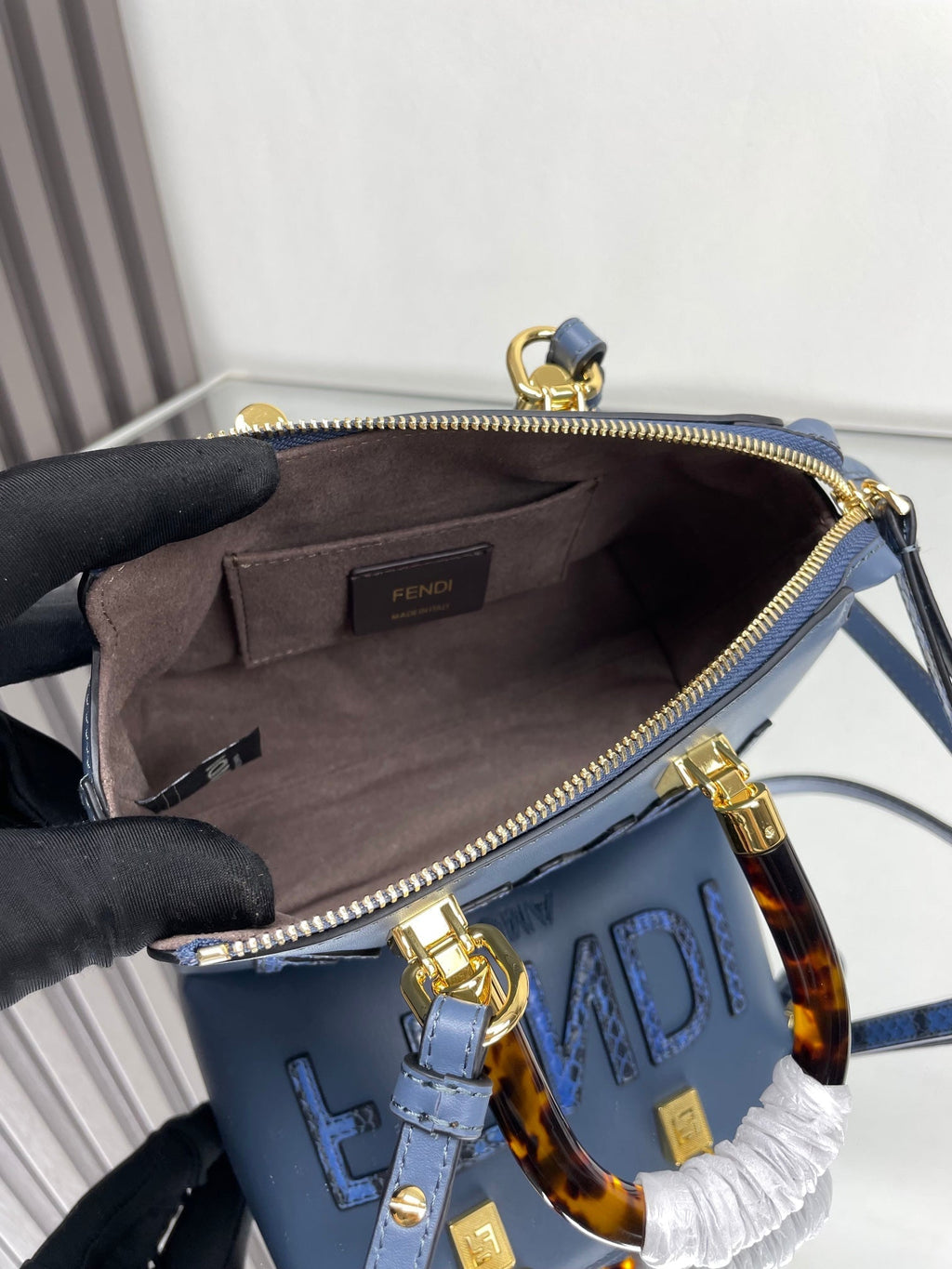 FENDI BY THE WAY MINI 18 IN AEGEAN BLUE LAMBSKIN GOLD HARDWARE