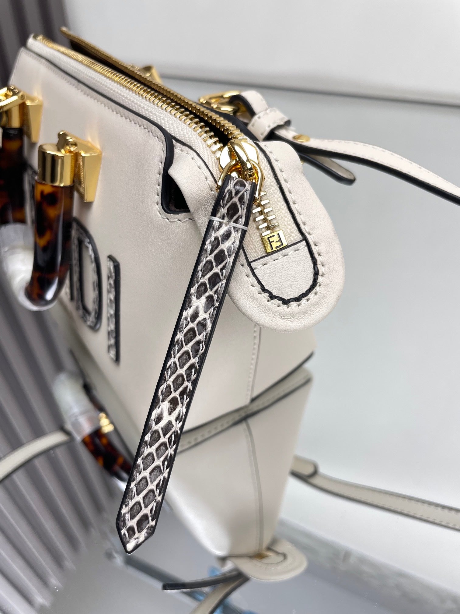 FENDI BY THE WAY MINI 18 IN WHITE LAMBSKIN GOLD HARDWARE