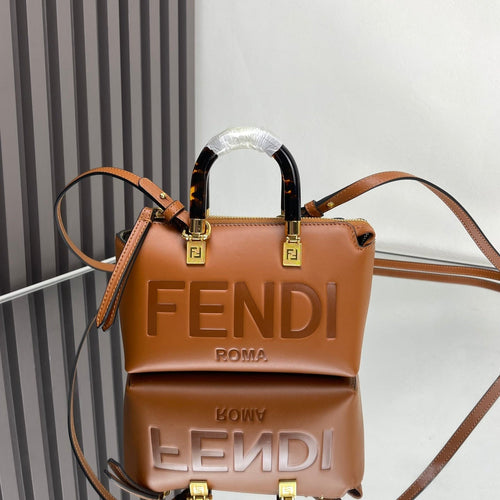 FENDI BY THE WAY MINI 18 IN BURNT ORANGE EMBOSSED CALFSKIN GOLD HARDWARE