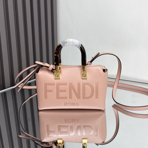 FENDI BY THE WAY MINI 18 IN ROSE FOG EMBOSSED CALFSKIN GOLD HARDWARE