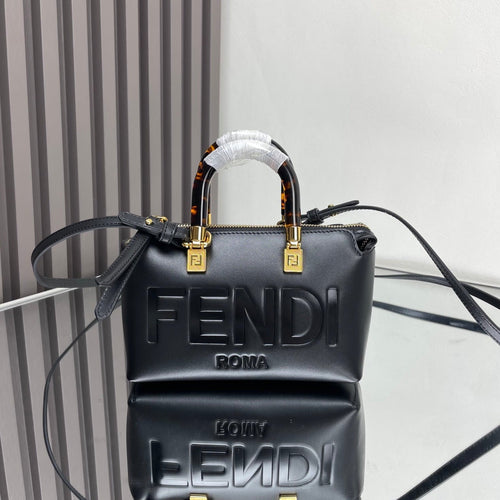 FENDI BY THE WAY MINI 18 IN BLACK EMBOSSED CALFSKIN GOLD HARDWARE