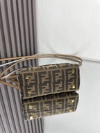 FENDI BY THE WAY MINI 18 IN SOYA BEAN JACQUARD FABRIC AND BROWN CALFSKIN TRIM