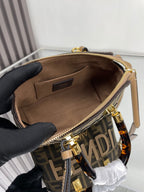 FENDI BY THE WAY MINI 18 IN SOYA BEAN JACQUARD FABRIC AND BROWN CALFSKIN TRIM