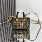 FENDI BY THE WAY MINI 18 IN SOYA BEAN JACQUARD FABRIC AND BROWN CALFSKIN TRIM