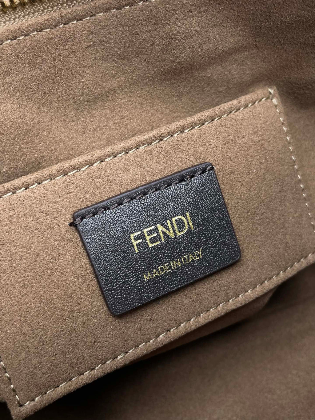 FENDI BY THE WAY MINI 18 IN SOYA BEAN JACQUARD FABRIC AND BROWN CALFSKIN TRIM