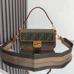 FENDI Fend Baguette Green Canvas Bag 27 with FF Embroidery Ghw