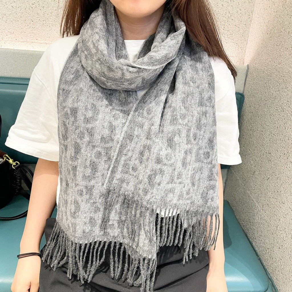 DIOR SCARF 180 CM IN MOUSE GRAY CASHMERE AND WOOL 405471