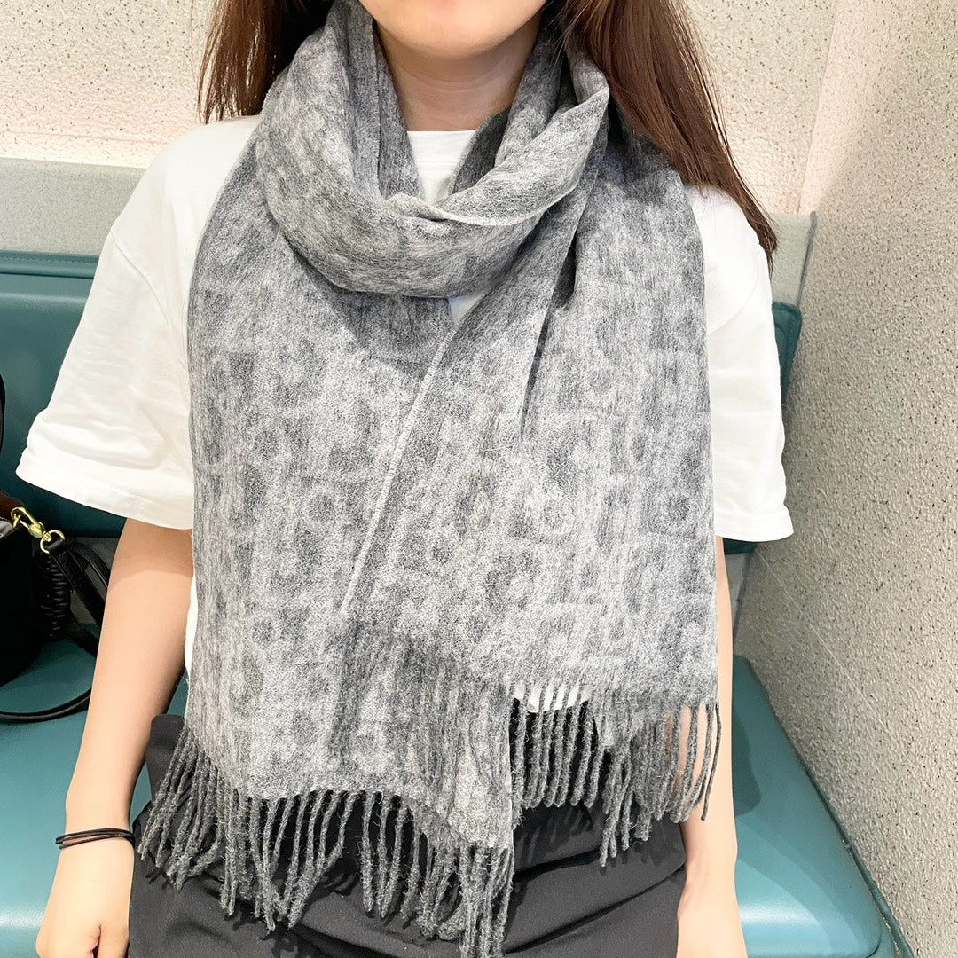 DIOR SCARF 180 CM IN MOUSE GRAY CASHMERE AND WOOL 405471