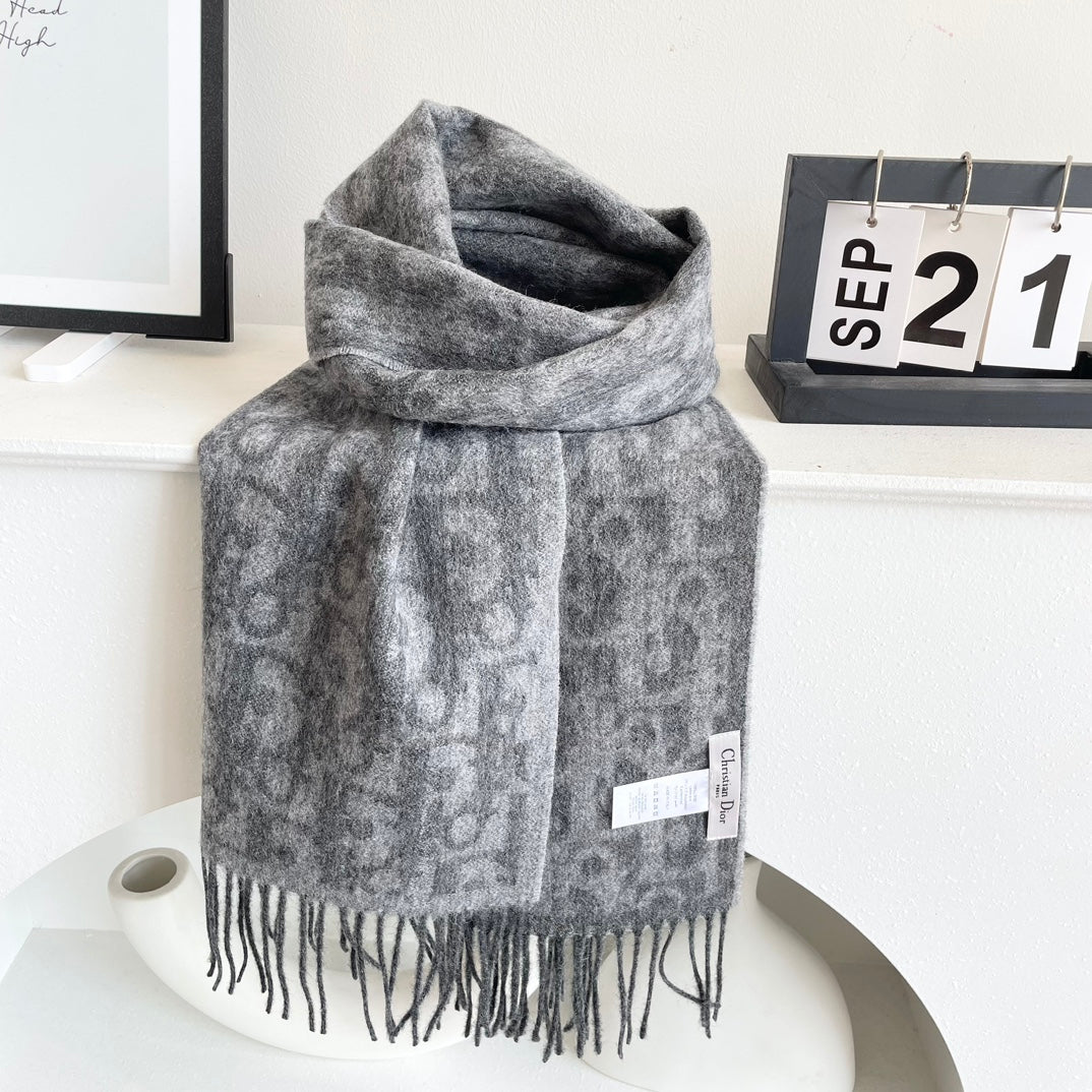 DIOR SCARF 180 CM IN MOUSE GRAY CASHMERE AND WOOL 405471