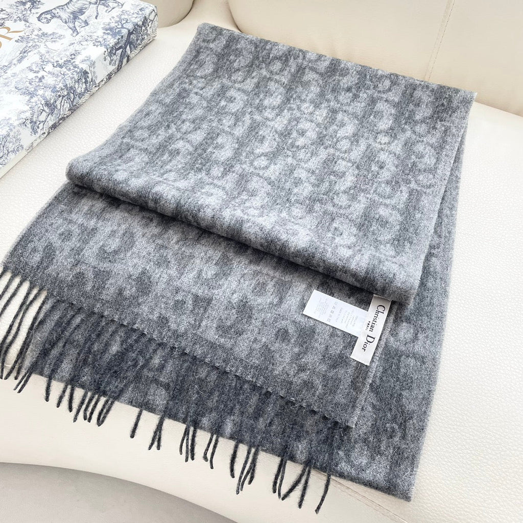 DIOR SCARF 180 CM IN MOUSE GRAY CASHMERE AND WOOL 405471