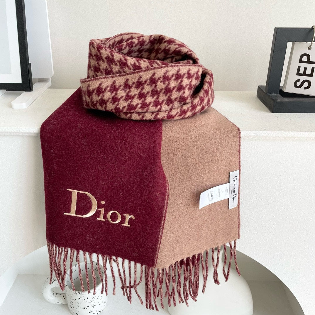 DIOR SCARF 180 CM CURRANT RED WOOL AND CASHMERE 407334