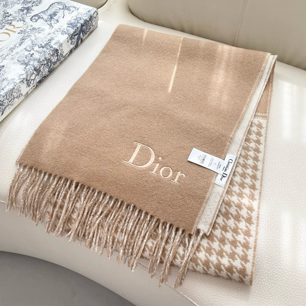 DIOR SCARF 180 CM CAMEL BEIGE WOOL AND CASHMERE 407335