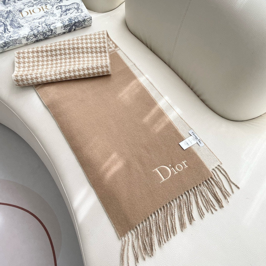 DIOR SCARF 180 CM CAMEL BEIGE WOOL AND CASHMERE 407335