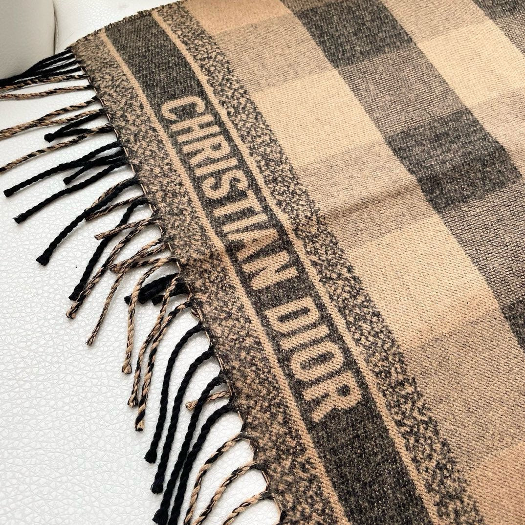 DIOR CHECK SCARF 180 CM IN BLACK MIX SAND YELLOW CASHMERE AND WOOL 415298