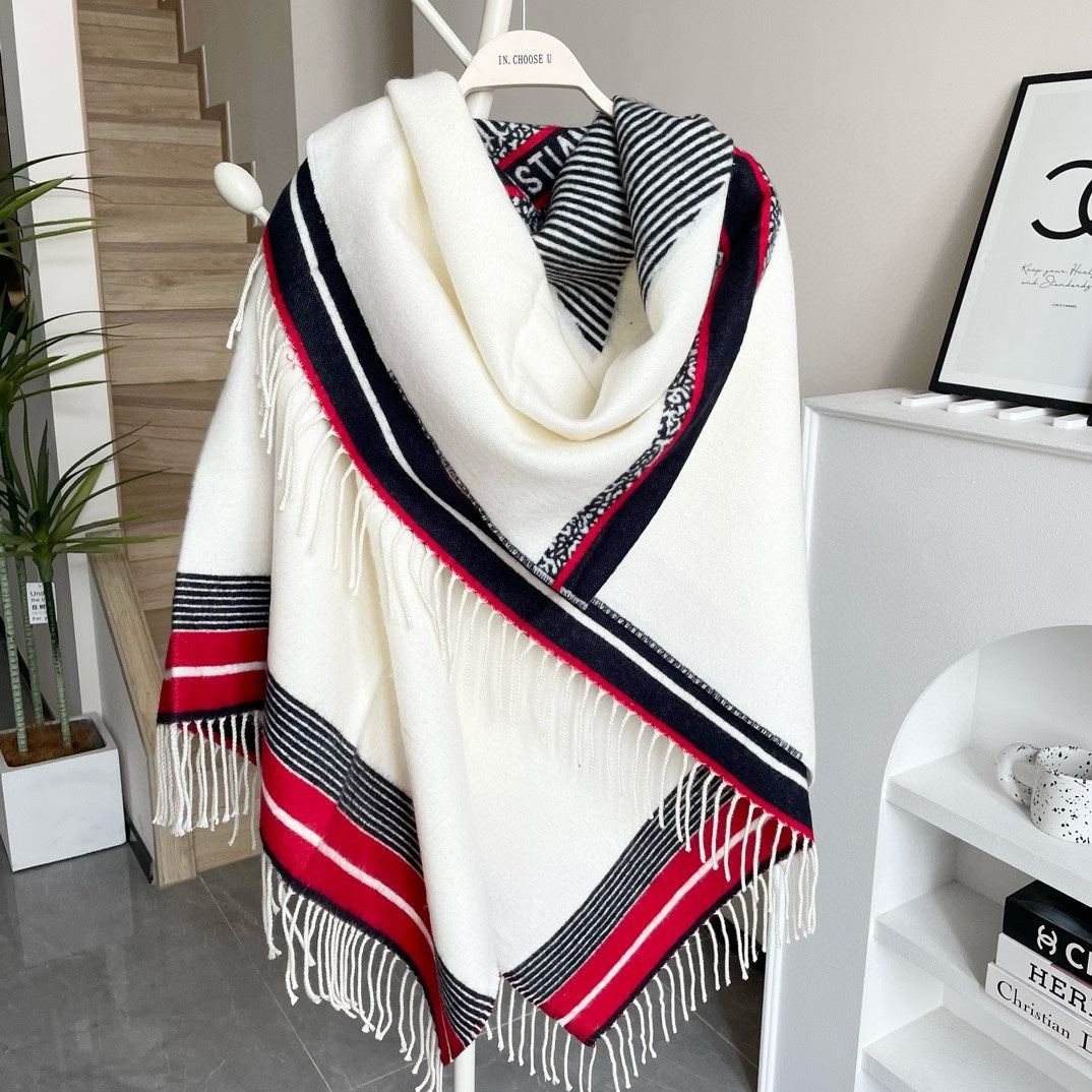 DIOR LARGE SHAWL 140 CM IN WHITE MIX COLORFUL CASHMERE AND WOOL 416843