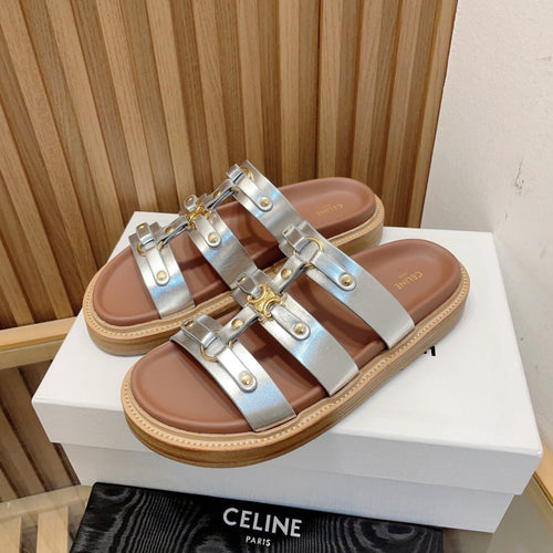 Celine tippi slide sandal silver metalic calfskin