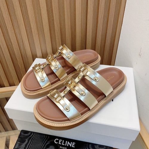 Celine tippi slide sandal gold metalic calfskin