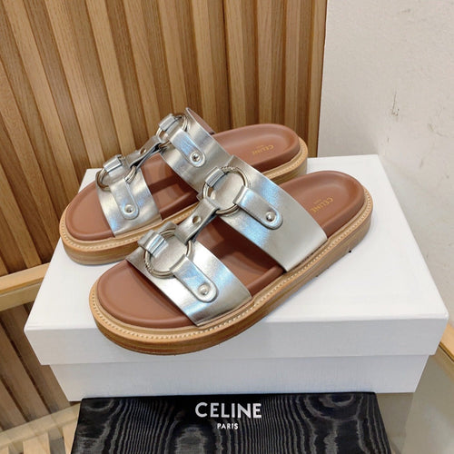 Celine DAD SANDALS SILVER BROWN CALFSKIN