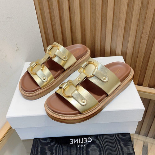 Celine DAD SANDALS GOLD BROWN CALFSKIN