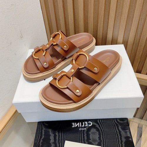 Celine DAD SANDALS DARK BROWN CALFSKIN